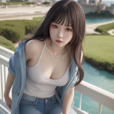 best quality, ultra high res,prefect anatomy, cinematic light, rim lighting,(photorealistic:1.4),
extremely intricate, 8k uhd,
face closeup,jinyu, 1girl, solo,prefect detailed face,long hair,tank top, long coat, jeans,checkered ,
castle+ balcony+ ocean，
<lora:jinyu-hushi-000007:0.8>
Negative prompt: (worst qualit, low qualit:1.4),logo,easynegative,badhandv4,jpeg artifacts,signature,watermark,username,bad anatomy,extra fingers,fewer digits,extra limbs,extra arms,extra legs,malformed limbs,fused fingers,too many fingers,long neck,cross-eyed,mutated hands,polar lowres,bad body,bad proportions,gross proportions,text,error,missing fingers,missing arms,missing legs,extra digit,multiple view
Steps: 28, Sampler: Euler a, CFG scale: 7, Seed: 4163261663, Size: 768x768, Model hash: fc2511737a, Model: chilloutmix_NiPrunedFp32Fix, Clip skip: 2, ENSD: 31337