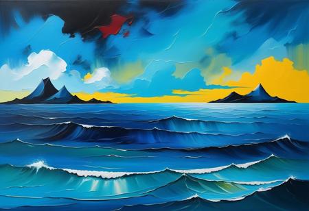Moody abstract expressionist the sea, bikini bottom, inspired by the spontaneous gestures of Bob Ross, Bob Ross style, no humans