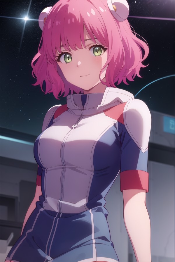 ariesspring, <lora:aries spring s1-lora-nochekaiser:1>,
aries spring, short hair, (green eyes:1.3), pink hair, hair bun, d...