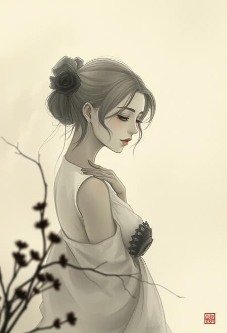A serene, introspective female figure, sexy goddess and vulnerable, is bathed in the soft, diffused light of a Japanese-inspired setting. The sumi-e ink wash painting style is employed to create a sense of subtlety and restraint, with gentle brushstrokes and muted tones. In the foreground, the subject's delicate form is rendered in subtle chiaroscuro, as if illuminated by a faint, otherworldly glow. The overall composition exudes a sense of quiet contemplation, inviting the viewer to step into the peaceful, zen-like atmosphere., masterpiece,best quality,official art, extremely detailed 8k wallpaper,absurdres,8k resolution