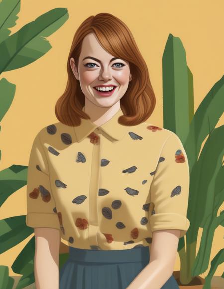 EmmaStone, art by John Holcroft, photograph, fauna with Linden, Painterly Conversational South-American Female, wearing clothes designed by Disney, Straight hair, Joyful, Hasselblad, Depth of field 100mm,  <lora:EmmaStoneSDXL:1>