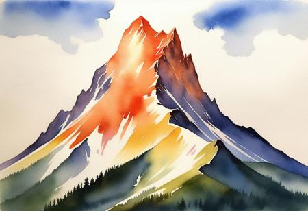 a gorgegous mountain formed like a  female nipple
, watercolor painting, combining the beauty of a natural landscape with the shape of a nipple