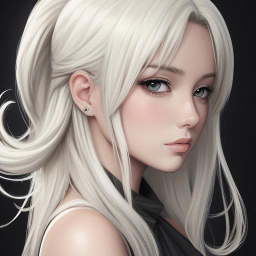 A white blonde girl. Anime style.
Black background. 
epic.