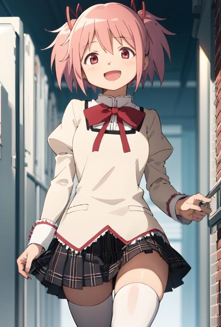 <lora:Madoka Akemi:0.8>, 1girl, madoka, happy, school uniform, short hair, white thighhigh