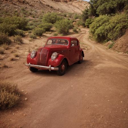 ((masterpiece)) analog photo, cinematic sunrise BREAK
( red car:1.3) ,  in epic desert  landscape,   <lora:skoda-popular-mc2b:0.75> BREAK
sandstone old  valley, aztec pyramid  <lora:sandstoneold:0.3>