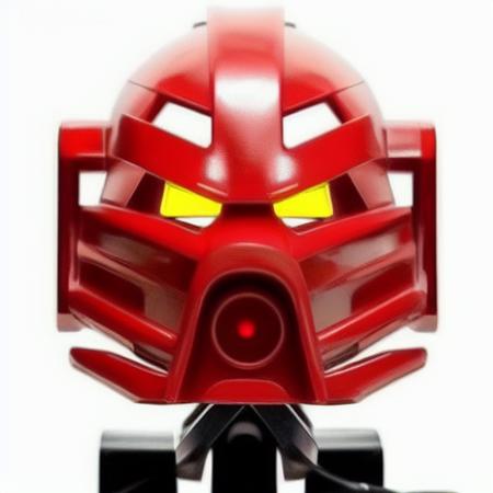 <lora:kanohi-mask-lora_0002:1>, white background, kanohi, bionicle, red mask, helmet, robot,  glowing eyes