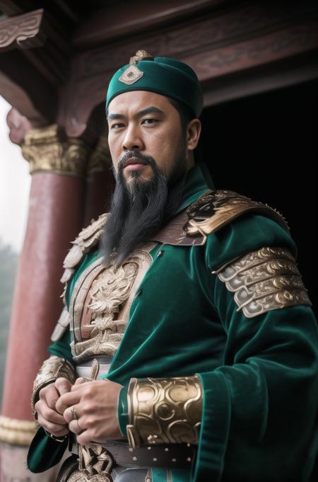 RAW photo, *subject*, (high detailed skin:1.2), 8k uhd, dslr, soft lighting, high quality, film grain, Fujifilm XT3,(Photorealism:1.3),Aestheticism,[Chinese],Highly Detailed,(1 man :1.4),(handsome:1.1),Chinese castle,green heavy armor, colored skin, updo,long heavy beard,(attractive:1.3),perfectly detailed eyes,thematic background,(full body),