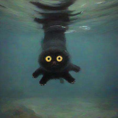 <lora:SDXL_Vanessa Stockard_Sa_May-000011:1>   a small black cat with jabbo, under water