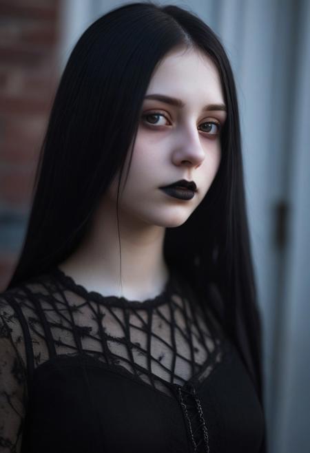(((top-priority))), real-life, goth-girlfriend, split ambient twilight light, shallow focus, realistic shadows, ideal, vellus hairs, best image, best quality, depth of field, perfect composition, suggestive:1.2,