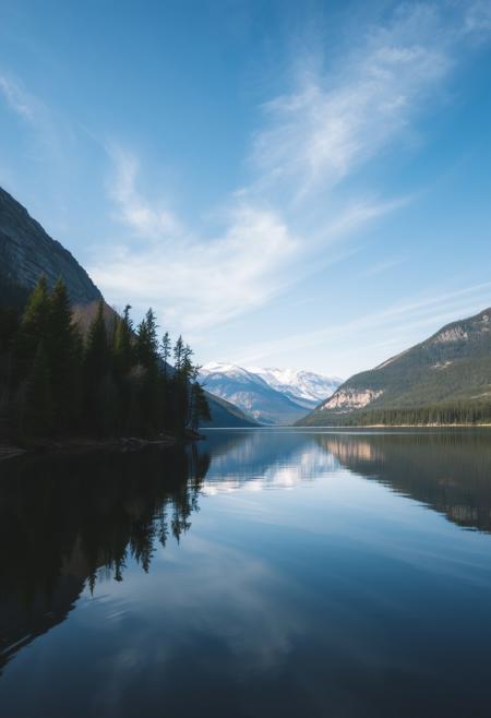 outdoors, sky, day, water, blue sky, tree, no humans, scenery, nature, reflection, forest, blue theme, mountain, lake, reflective water