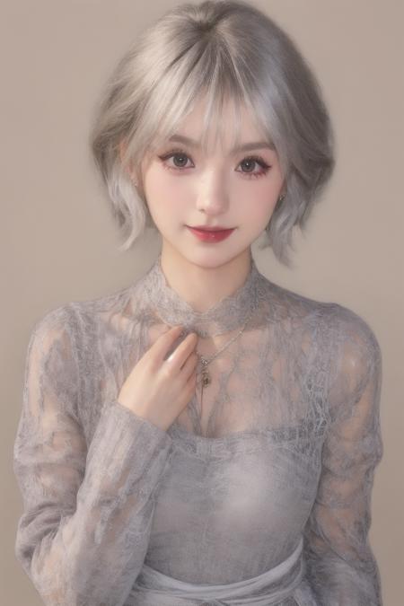 1girl, high quality,  looking at viewer, upper body, dress, lace trim, silver hair, long sleeves, waist,
<lora:s1xbabe_v3:0.68>