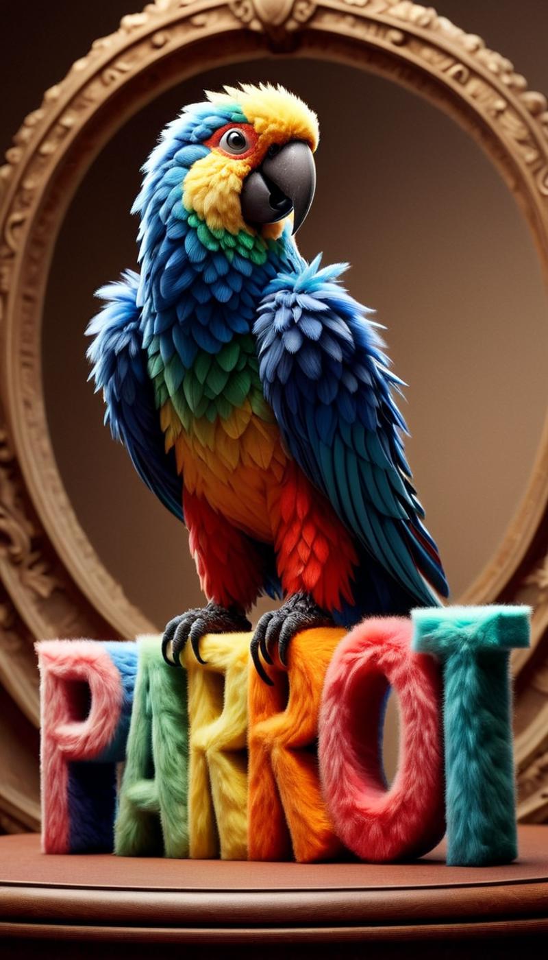 The colorful parrot is sitting on top of the letter P.