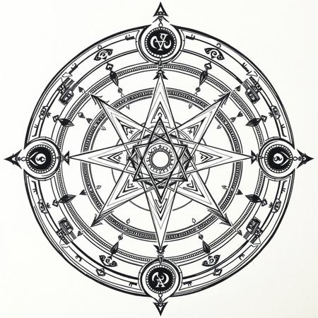 Ink style, intricate occult symbolism, esoteric, golden dawn, thelema, chaos magick, sigil magic