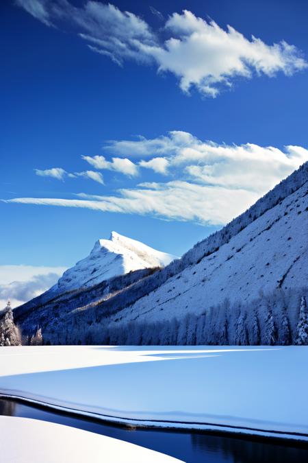 Snow-covered mountain peaks against a blue sky, landscape:0.7, winter beauty:0.6, snowy scene:0.5, serene atmosphere:0.4.  , wallpaper_X