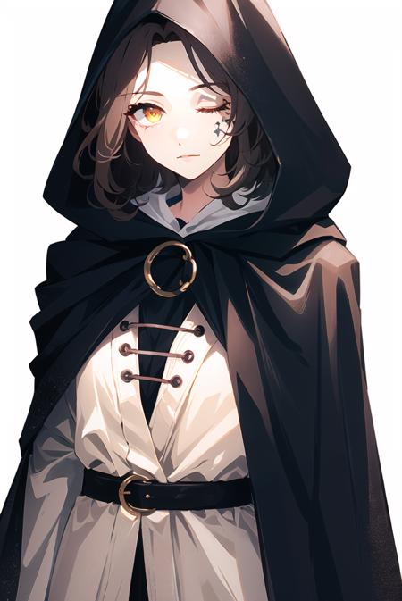 melina \(elden ring\),

1girl, black cloak, (brown hair), cape, cloak, hood, hooded cape, hooded cloak, medium hair, one-eyed, one eye closed, scar, scar across eye, solo, yellow eyes, (pink hair:0.7), facial tattoo
, ((masterpiece))

<lora:melina:0.65>