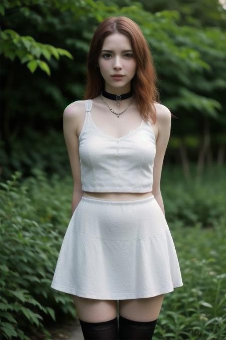 analog photo, ((metal slave collar)), chain hanging down neck,
a gorgeous young woman, 18 years old, skinny, cblemish, simple dress, transparent dress
lace, stockings, short blut skirt, crop top,
redhead, red hair,
,in a castles garden, obedient,
innocent, in love, girlish, sexy, petite, realistic skin , texture, bokeh, sharp focus on subject,