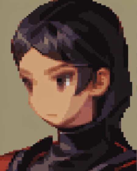 <lora:Final Fantasy Tactics Portraits V1:0.95> final_fantasy_tactics_portrait, pale orange background, no_nose, portrait, 1girl, ninja, sexy attire, black hair, black eyes, red clothes, mysterious