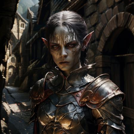 highly detailed photo of a female (githyanki:1.1) in a medieval village,

looking at viewer, black hair, black eyes, 1boy, upper body, pointy ears, armor, scar, shoulder armor, pauldrons, 

angry,

standing on a medieval street,

photorealistic,
silhouette lighting,
cinematic, militaristic,







