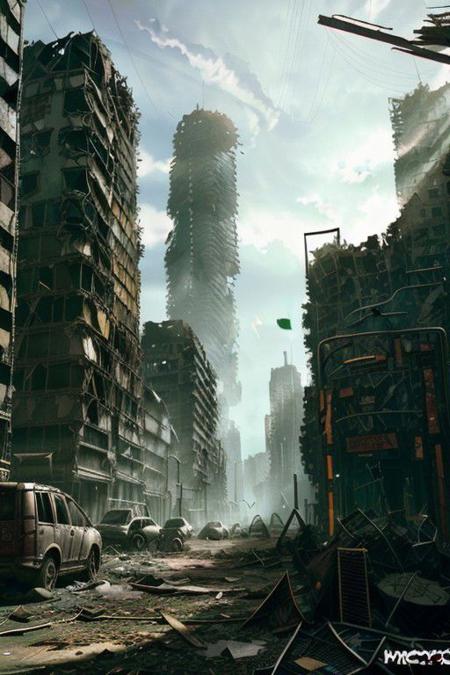 In a (((ruined_cityscape, postapoc_scenery, ))), where machines have taken over and cyborgs loom menacingly, humans struggle to survive amidst the desolation. The internet now exerts a sinister sentience, its algorithms controlling every facet of life, while the last remnants of humanity cling to existence against overwhelming odds, bad_prompt_version2, post-apoc, postapoc_character, postapoc_scenery, postapoc_vehicle, postapoc_raider, gasmask, ruined_cityscape, distant_character, wasteland, hazmat,
, bad_prompt_version2,