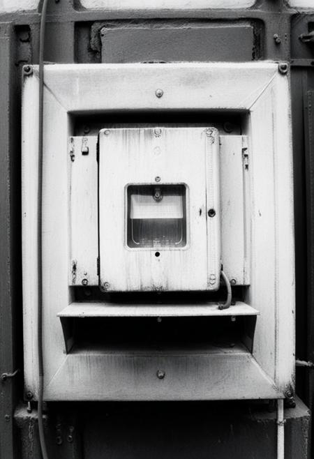 detailxl, 80sc1nemat1c5tyle, creamy bokeh, black and white, colorless, monochrome, BREAK, electricity box