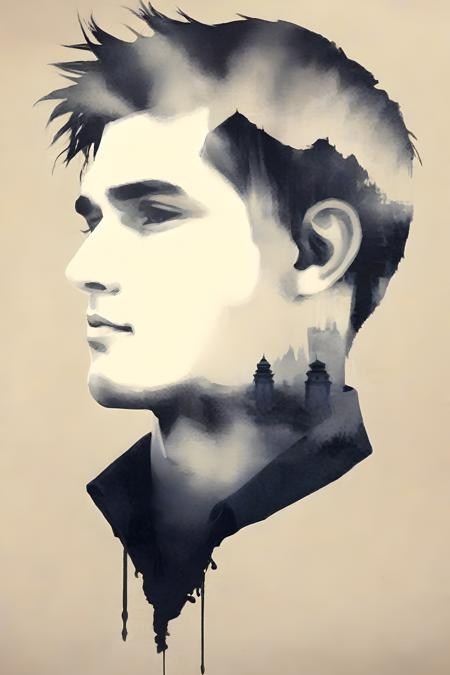 a handsome face boy in ink painting world,silhouette,<lora:DeepthOfMind-SDXL-Version1:0.95>,