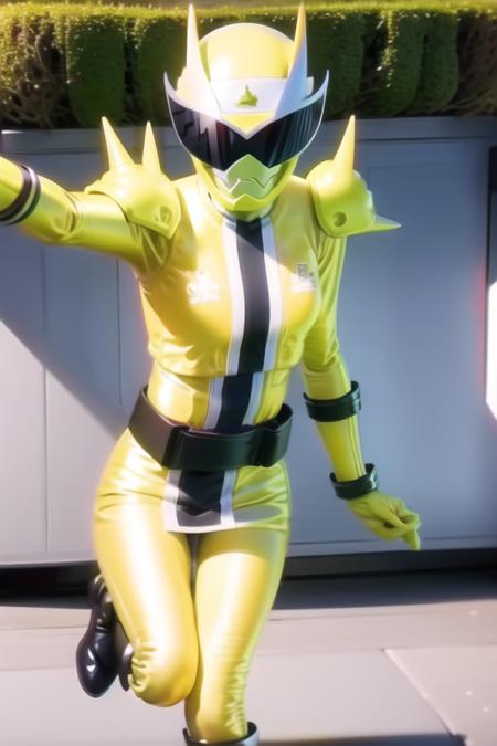 Best quality, masterpiece,
1girl, <lora:OniSister:0.7>, OniSister, armor, helmet, motorcycle_helmet, yellow_bodysuit, yellow_gloves, yellow_jacket, black pants, black sunglasses, thiny, (small breasts:1.1), solo,