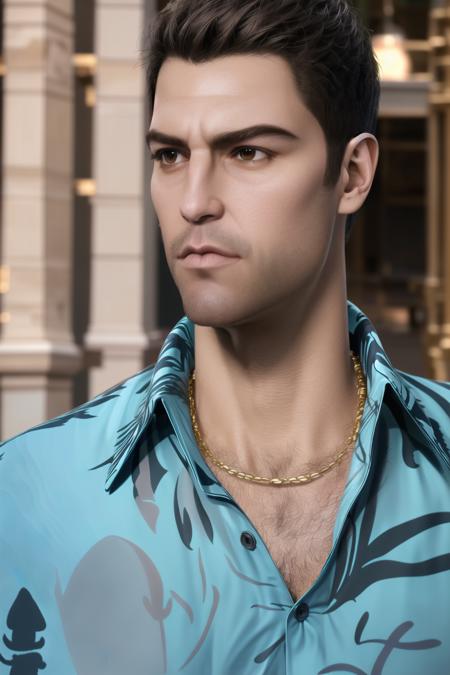 standing in front of a golden sculpture in a room with columns and columns, (Close-Up:1.5),<lora:Agent47_hitman-KK77-V1:0.3>
Standing at attention,
(blue_shirt:1.5),necklace,jewelry,Jeans,
<lora:Tommy_Vercetti_GTA_Vice_City-KK77-V1:0.7>,black_hair,
1 Man, 33yo,male,looking at viewer,(angry:1.0),
NSFW,official art,extremely detailed CG unity 8k wallpaper, perfect lighting,Colorful, Bright_Front_face_Lighting,
(masterpiece:1.0),(best_quality:1.0), ultra high res,4K,ultra-detailed,
photography, 8K, HDR, highres, absurdres:1.2, Kodak portra 400, film grain, blurry background, bokeh:1.2, lens flare, (vibrant_color:1.2)