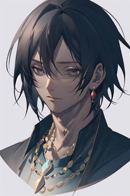 1boy, solo, male focus, jewelry, black hair, portrait, earrings, dark-skinned male, dark skin, closed mouth, black eyes, looking at viewer, necklace, short hair 
///////////  <lora:reiko-000298:1>, <lora:ç»ä¸½çåå½±:0.2>,<lora:add_detail:0.35>, <lora:adaptedmodel:0.35>