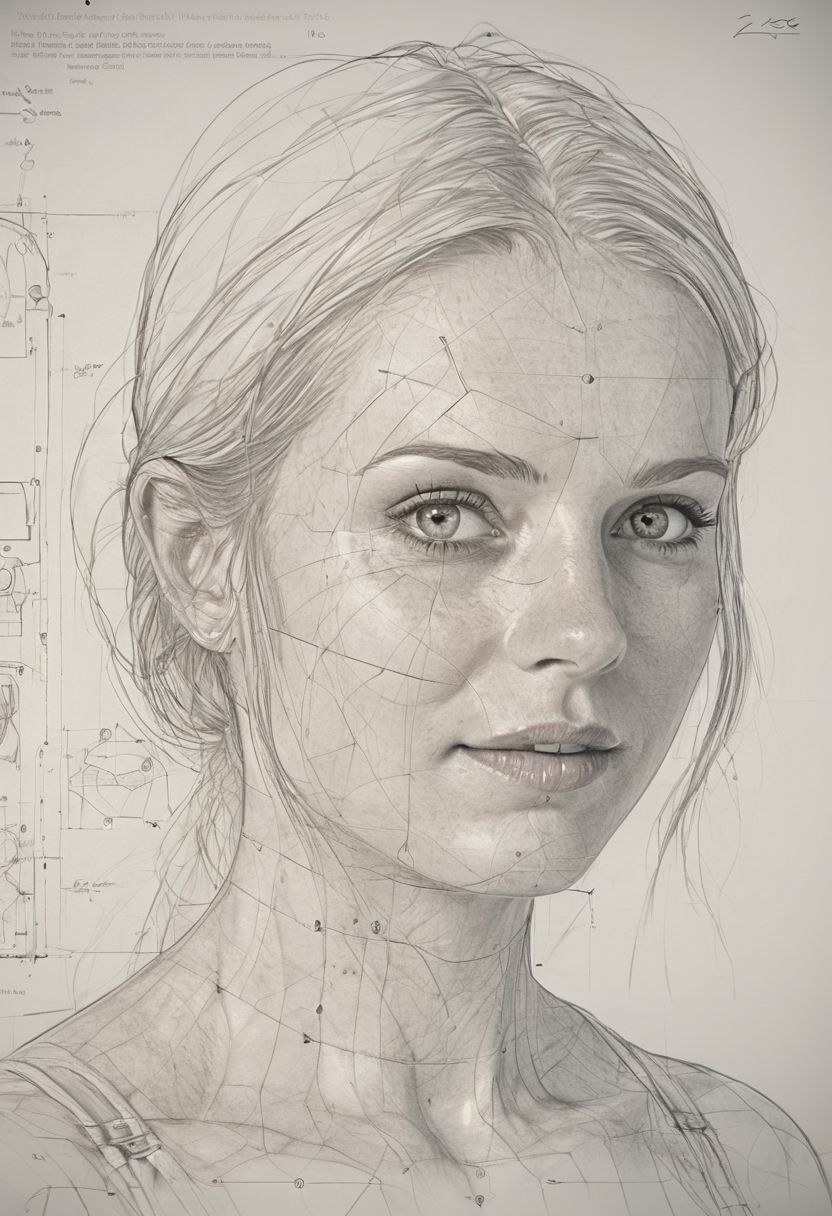 a detailed photo engineering of drawing of the device of a body of beautiful Nordic woman 27-year , with an emphasis on eyes, smile, chest, legs, on the glass, a lot of details and explanations, cinematic photography, stunning facial texture detail, hard focus, amazing depth of field, stunning extensive details, natural ambient lighting, add details xl,attractiveness