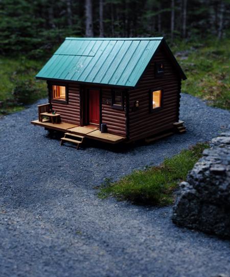 <lora:LowRa:0.8> a tiny cabin, (tilt shift:1.2)