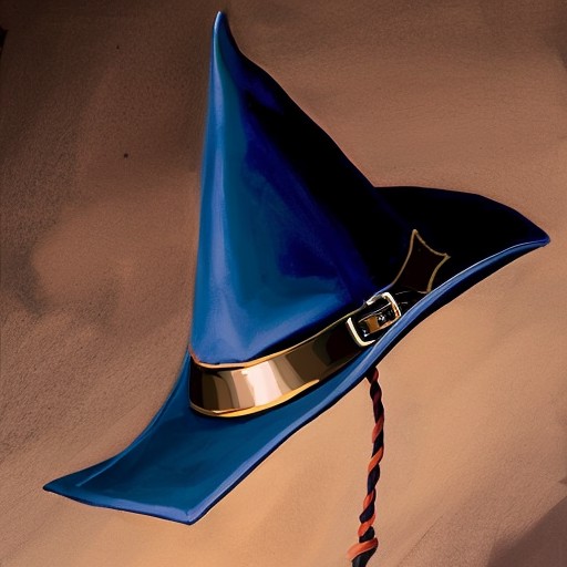 midnight blue felt pointy wizard hat on a dark background, by greg manchess, trending on artstation