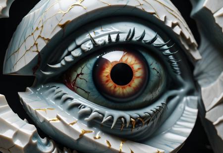 super close up shot, zombie eye, marble sculpture
