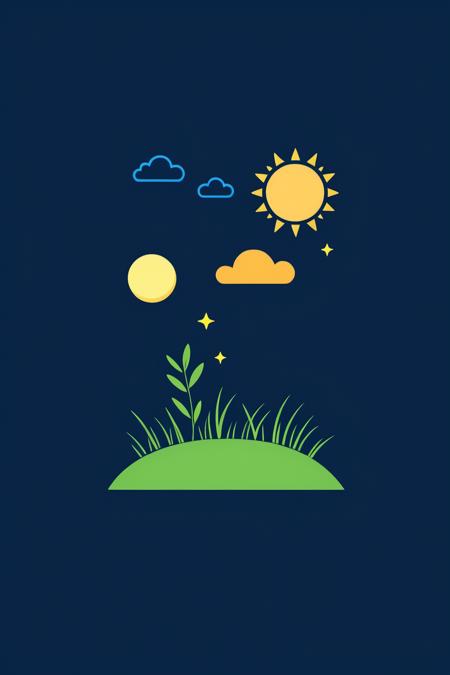 <lora:chahualiu:0.9>,chahua, no humans, sun, grass, cloud, blue background, simple background, sky, tree, moon