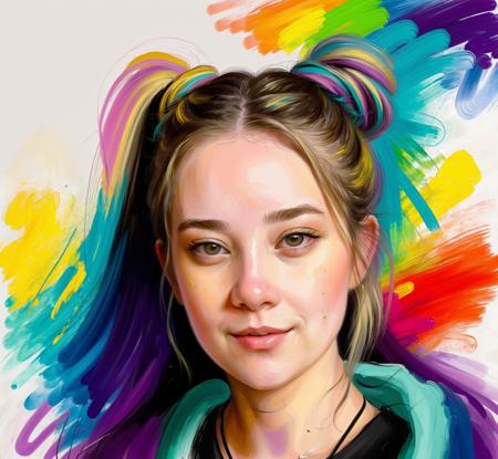 Painted portrait of MadiASMR young woman, psychedelic art, ponytail, blonde, colorful, sketch, abstract art, best quality, high res, detailed  <lora:MadiASMR_33B:1>