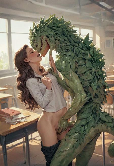 score_9, score_8_up, score_7_up, rating_questionable, young french woman with wavy hair, pulled down pants, hetero, 39 year old french man with short wavy hair, breasts, fingering, orgasm, holding penis, passionate love, (masterpiece, best quality, highly detailed, realistic) <lora:add-detail-xl:0.65> <loractl:EnvyBetterHiresFixXL01:0:hr=1> <lora:xl_more_art-full_v1:0.1>. Cumshot, in a crowded classroom, (plant monster(creature))