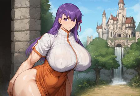 score_9, score_8_up, score_7_up, score_6_up, SFW
BREAK,SakuraCasual,clothed,
kunaboto, high detail, perfect face, Sakura Matou,purple hair, purple eyes, long hair, hair ribbon,  sweatdrop, sweating, thick thighs, wide hips, massive breasts,hourglass body, looking at viewer,very muscular, ,outdoors,castle,bedroom,solo, solo focus,
