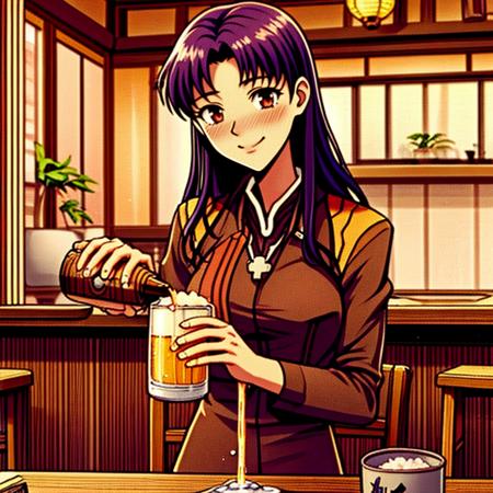 <lora:LCM_LoRA_Weights_SD15:1>,masterpiece,best quality,highly detailed,1girl,solo,
<lora:KatsuragiMisato:1>,katsuragi misato,(((neon genesis evangelion))),brown eyes,black dress,cross necklace,high collar dress,red jacket,
BREAK
<lora:drunkIzakaya:0.6>,(((beer, bar (place), izakaya, pouring beer into drinking glass, pouring))),alcohol,bar stool,beer,beer mug,bottle,blush,ceiling light,cellphone,champagne,choko (cup),chopsticks,counter,cucumber,cup,drink,drinking,drinking glass,drunk,elbows on table,festival,food,food stand,fruit,grin,hand up,holding,holding bottle,holding bowl,holding chopsticks,holding cup,indoors,japanese clothes,lamp,lantern,lemon,lemon slice,lettuce,menu,mug,office lady,omelet,paper lantern,phone,plant,poster (object),potted plant,pouring,pov across table,restaurant,rice,rice bowl,sakazuki,sake,sake bottle,salad,shelf,sitting,sliding doors,solo focus,spilling,standing,stool,sushi,table,tamagoyaki,tatami,tokkuri,tomato,waitress,watch,whiskey,window,wine,wine bottle,wine glass,wooden table,wooden wall,wristwatch,