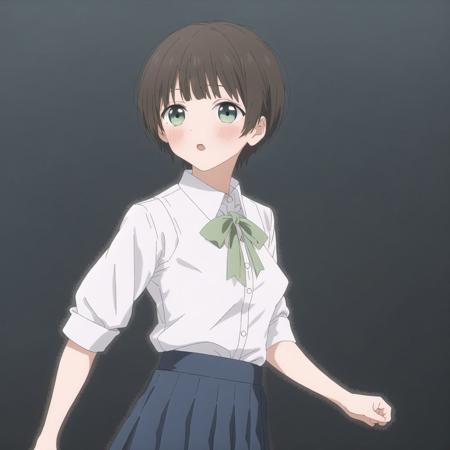 <lora:akebi:1>, akebi,  

1girl, bangs, bent over, black footwear, blue skirt, blue socks, blush, breasts, brown hair, brown vest, collared shirt, green eyes, grey background, looking at viewer, looking back, looking through legs, medium breasts, open mouth, pleated skirt, shirt, shoes, short hair, simple background, skirt, sleeves rolled up, socks, solo, standing, upside-down, vest, white shirt