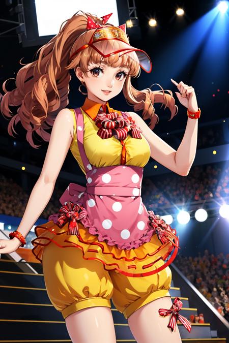 masterpiece, best quality, smile, looking at viewer, stage
<lora:zs_Kanami:1> kanamip4, kanami dance, visor, apron, sleeveless, frilly skirt, puffy shorts