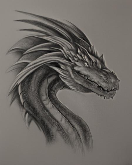 charcoal sketch portrait of an elegant dragon