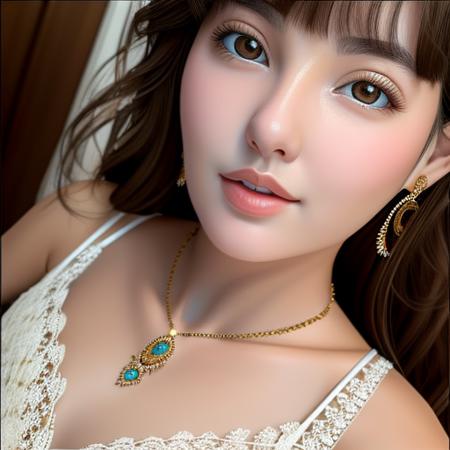 <lora:n0r4_lora:1> best quality, masterpiece, (realistic:1.2), 1 girl, brown hair, brown eyes,Front, detailed face, beautiful eyes,upper body,white diamond necklace,Lace bra