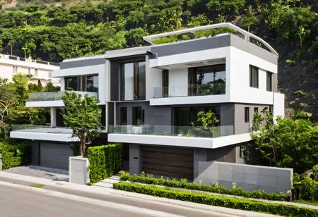 full facade one stunning house building  on the street, modern villa with,architectral view,beautiful landscape,housev1
