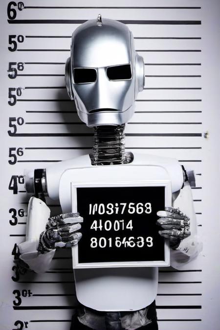 Masterpiece,High Quality,
 <lora:PE_MugShot:0.8> PEMugShot,holding a sign,
i robot movie,NS-5-Robot