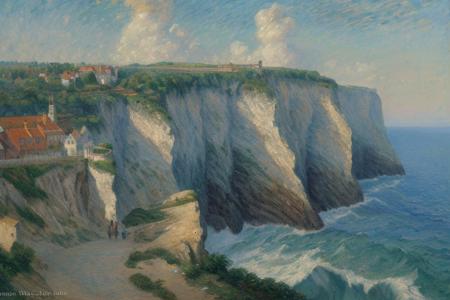(industrialism:1.0), (impressionism:1), scene painting, a painting, Cliff/Bluff ,Archipelago,
