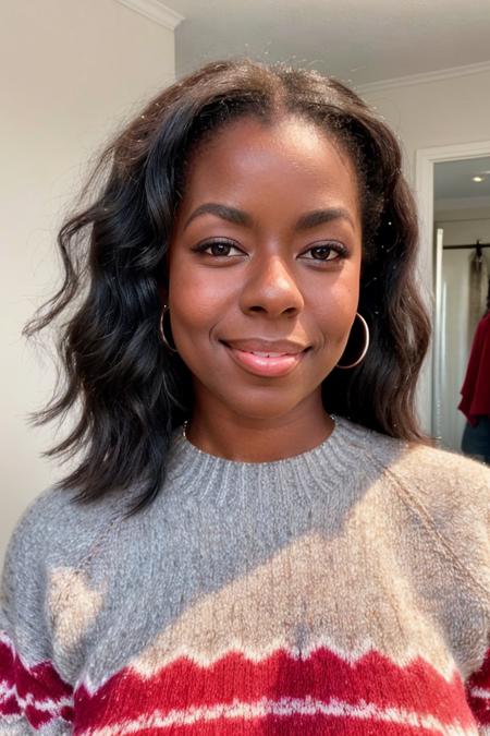 camillewinbush, woman, face, close-up, ultra-realistic, highly detailed, plain background,sweater, smiling,
 <lora:CamilleWinbush_v1:0.8>