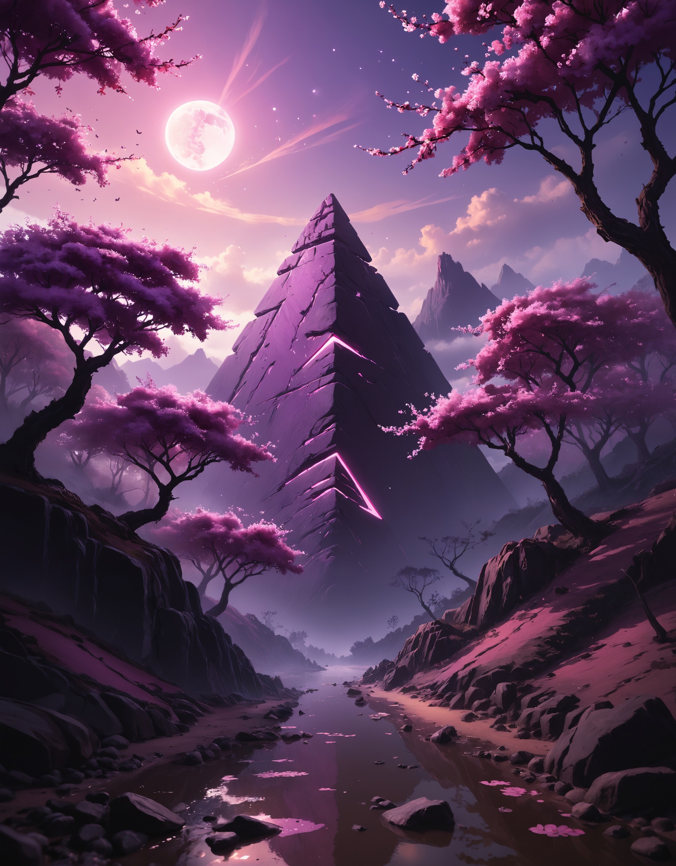 (zavy-mthcl:1.3), Dream Scenery,a glowing purple-colored triangle, plum blossom,  (masterpiece, top quality, best quality,...