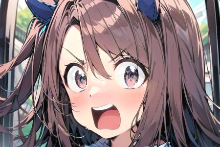 absurdres, highres, ultra detailed,1girl, open mouth,wide-eyed,v-shaped eyebrows, agemasen,<lora:agemasen_v1:0.7>,   <lora:king_halo_loha-000007:0.6>,king halo \(umamusume\),