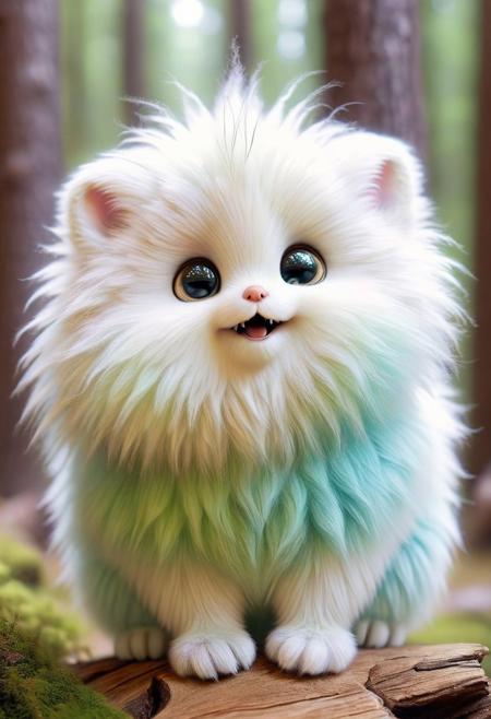 high resolution,masterpiece, semi realistic, full body, fluffy, funny, best quality, super good, 16k, white furry cute fantasy creature, surprised facial expression, cute pose, in the forest, image of a fantasy world, fantastic and mysterious, a variety of visual styles combining different artistic elements such as sparkling iridescent pastel and bright colors, golden fur <lora:Cute Animals:0.8> <lora:add-detail-xl:0.6> <lora:extremely_detailed:0.4>, pixar style <lora:zhibi:1>