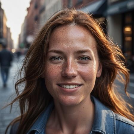 1woman, realistic portrait, street photography, woman's face, imperfections, natural skin texture, blemishes, freckles, wrinkles, candid expression, urban background, moody lighting, high detail, raw look, natural makeup, authentic smile, high resolution, sharp focus, detailed pores, windblown hair, city atmosphere, natural shadows, documentary style, unretouched skin, dynamic lighting, everyday look, real-life vibe, expressive eyes, urban environment, textured background, honest portrait