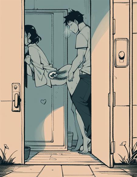 source_anime, score_9, score_8_up, score_7_up, score_6_up, score_5_up, score_4_up, girl getting fucked standing against door ,boyfriend on the other side, standing sex, tiptoes, 1girl, 2boys, vaginal sex, sex from behind, cum in pussy, monochrome, cuckold man on the other side of the door, sliding doors, against door, side view, cheating, netorare, x-ray